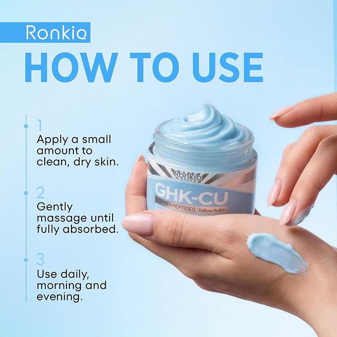 RONKIE GHK-Cu Peptide Cream for Face: Blue Beef Tallow Moisturizer with Copper Peptides Methylene Blue Gentle and Safe for Dry Sensitive Mature Skin 2oz