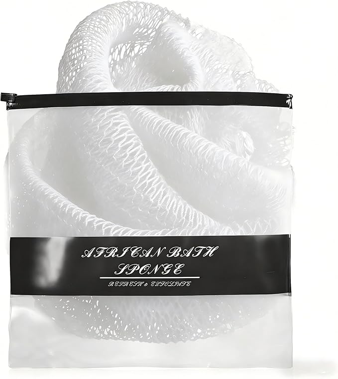 African Net Sponge Authentic for Exfoliating - Extra Knots for Deep Cleansing & Back Scrubbing - Body Scrubber Washcloth for Women & Men - Daily Shower Exfoliator for Smooth, Glowing Skin(White)