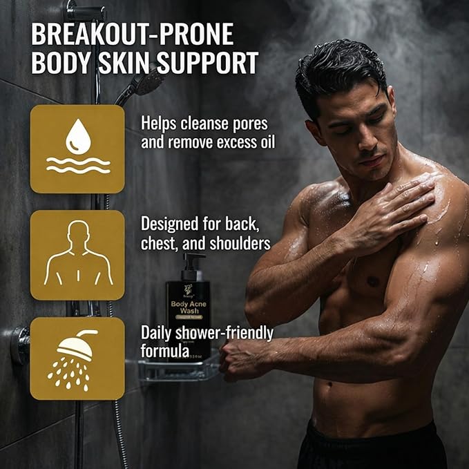 Men's Acne Body Wash, Acid Body Wash for Back, Chest & Shoulders, with Niacinamide, Glycolic Acid & Ceramides, 8.5 fl oz