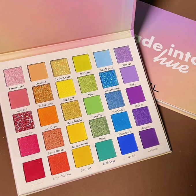Grospe 30 Color Rainbow Eyeshadow Palette Highly Pigmented Mattes Glitter Shimmers Eye Shadow Palettes Blendable Long Lasting Waterproof Colorful Professional Makeup Palette Gift Set