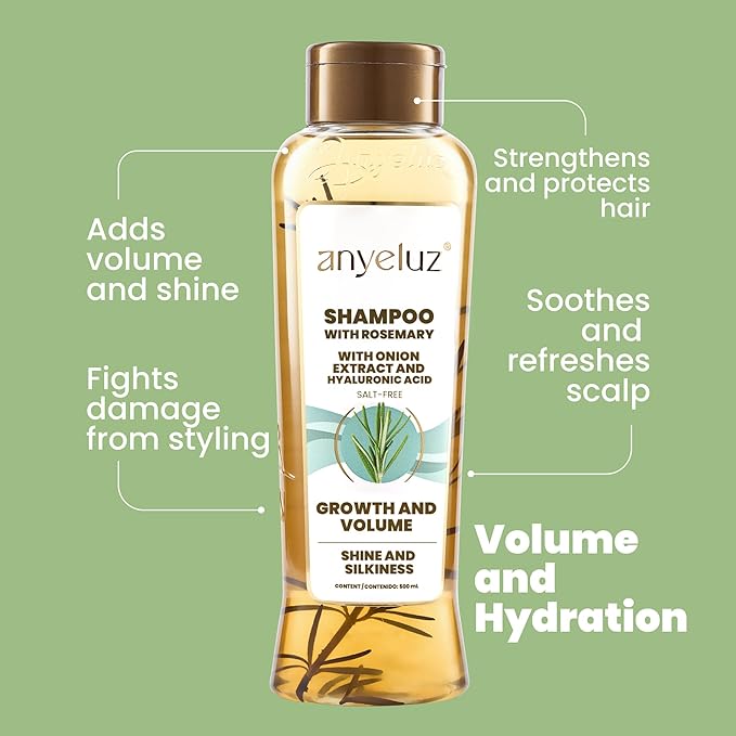 Anyeluz Rosemary Shampoo – Strengthens Hair, Fights Damage from Styling, Natural Formula for Daily Use, Suitable for All Hair Types