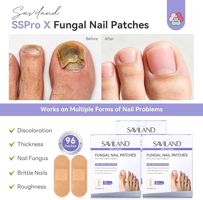 SAVILAND Extra Strength Fungal Nail Patches FSA-HSA: 96 Patch 8H Overnight Repair 1% Tolnaftate Toenail Treatment Nighttime Nail Renewal Restores Damaged Nails Discolored Thick Yellow