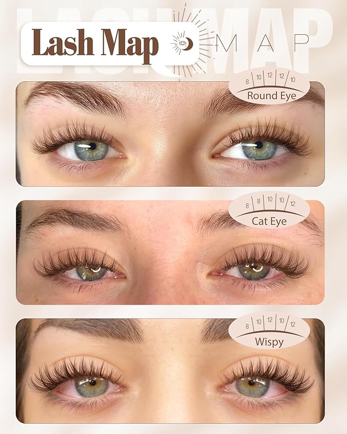 Brown Lash Clusters Kit 8-12MM Natural Cluster Eyelash Extensions Kit Wispy Cluster Lashes Dark Brown Individual Lashes C Curve Eyelash Clusters Short 144Pcs Pestañas Postizas Marrón