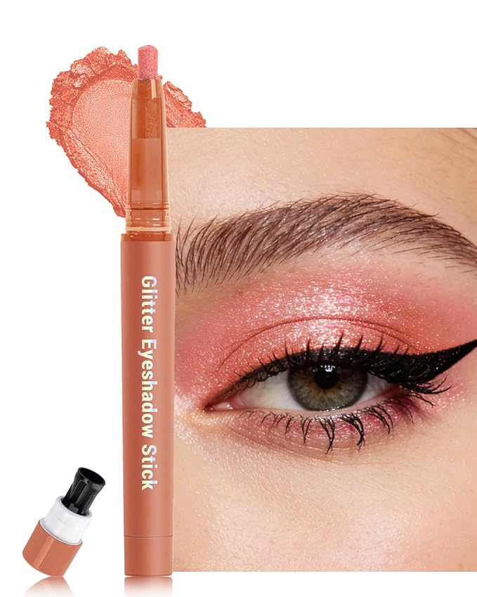 Dusty Rose Glitter Eyeshadow & Eyeliner Stick 2 in 1, Metallic Shimmer Eyeshadow Stick, Twist-Up Built in a Sharpener Eyeliner Pen, Waterproof Creamy Eye liner Makeup for Women Christmas-02 Dusty Rose