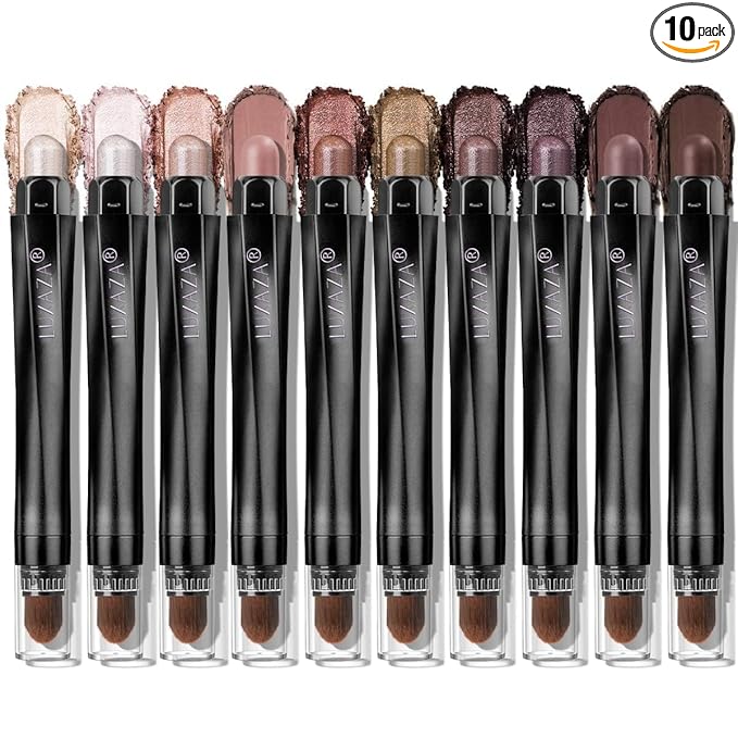 LUXAZA PRO Brown Eyeshadow Stick Makeup Set 10PCS, Neutral Shimmer And Matte Cream Eye Shadow Palette, Metallic Bronze Smoky Eyeliner Brightener Crayon Pencil Kit, Ideal Gift for Women -Ash Rose