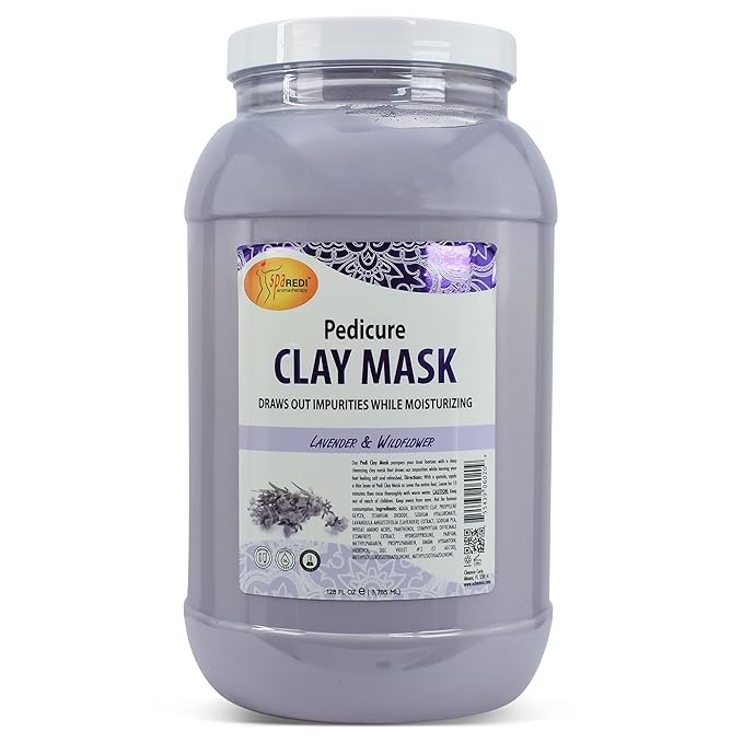SPA REDI - Clay Mask, Lavender and Wildflower, 128 Oz - Pedicure and Body Deep Cleansing, Skin Pore Purifying, Detoxifying and Hydrating - Natural Bentonite Clay, Infused with