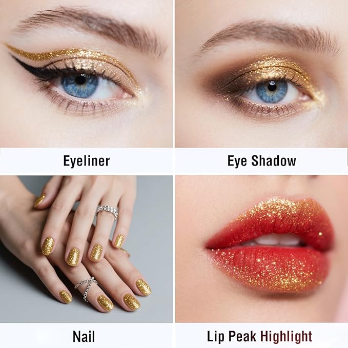 LAIKME Glitter Liquid Eyeliner, Light Gold Shimmer Eyeliner, High-pigmented, Ultra-Fine Tip, Long-Wearing, Waterproof Smudge-Proof, Quick-Drying Metallic Sparkly Eye Liner for Festival Party