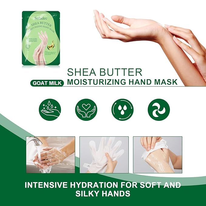 SULADEC Moisturizing Hand Mask with Shea Butter and Goat Milk, Hydrating Hand Masks for Dry Cracked Hands, Dry Skin Moisturizer for Soft and Smooth Touch Hands - Men Women - 5 Pairs