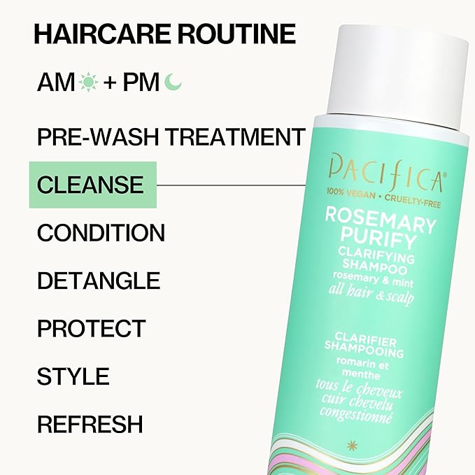 Pacifica Clarifying Shampoo – Rosemary Purify Invigorating Shampoo w/Soothing Mint for Detoxing Hair & Scalp Build-Up,Sulfate & Silicone Free - Vegan-& Cruelty-Free Dermatologist Tested,(Pack of 2)