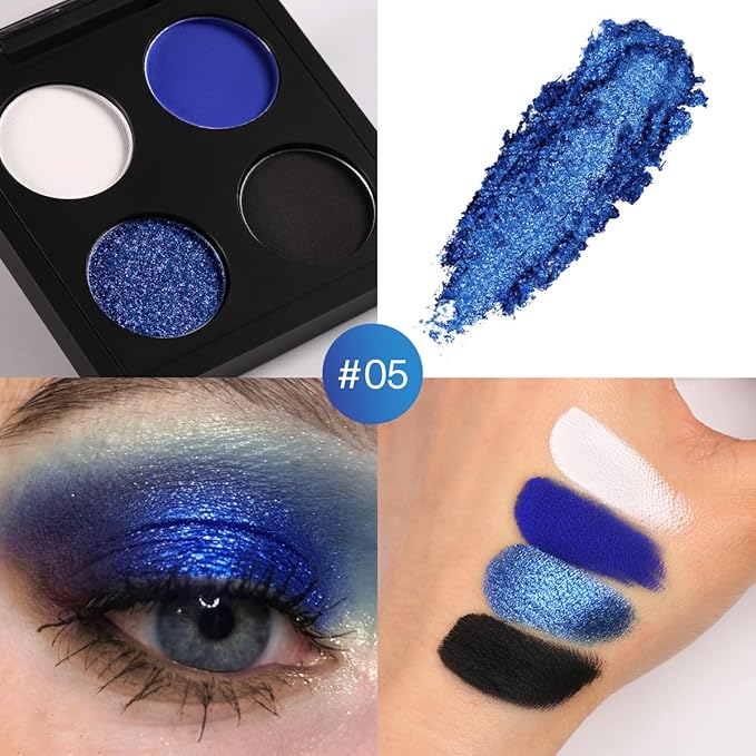 Afflano Multichrome Vibrant Blue Eyeshadow Palette, 4-Color Highly Pigmented Long-Lasting Blue Eyeshadow Makeup, Blendable Duochrome Shimmer Matte Shades for Natural & Smoky Eye Looks Travel-Size