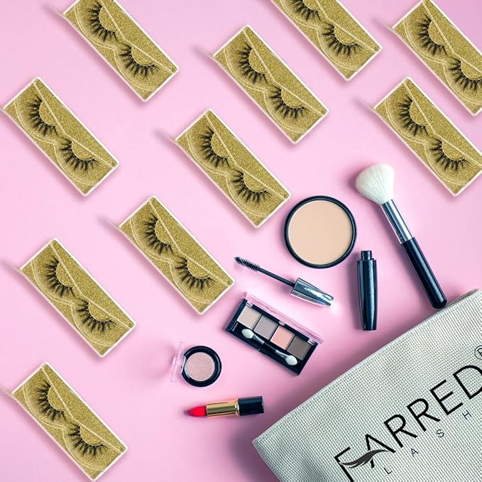 FARRED Wholesale Fluffy Dramatic Bulk Lashes 30 Pairs Pack Individual Box 10-18mm Volume Faux Mink Eyelash Thick 8D Fake Lash Short Natural Look Eyelashes (F09-30 pairs)