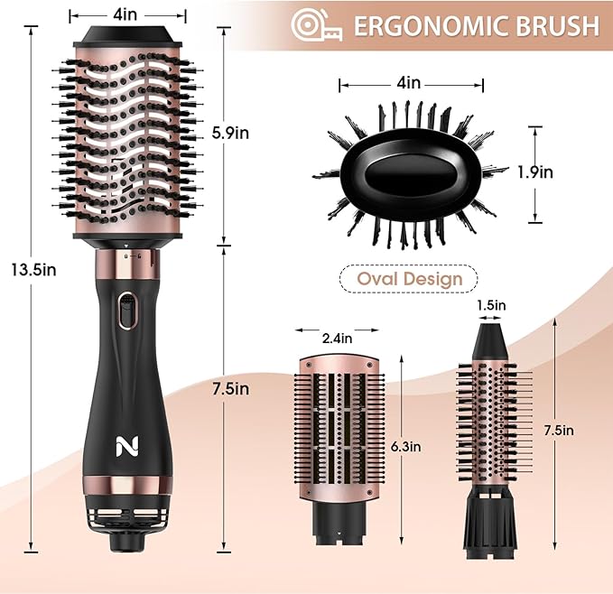Natrial Hair Dryer Brush Blow Dryer Brush in One Hot Air Paddle Brush for Drying and Straightening, Volumizer Multi-Styler Smooth Curls for All Hair Types, Frizz-Free Blowout Brush for Salon Quality