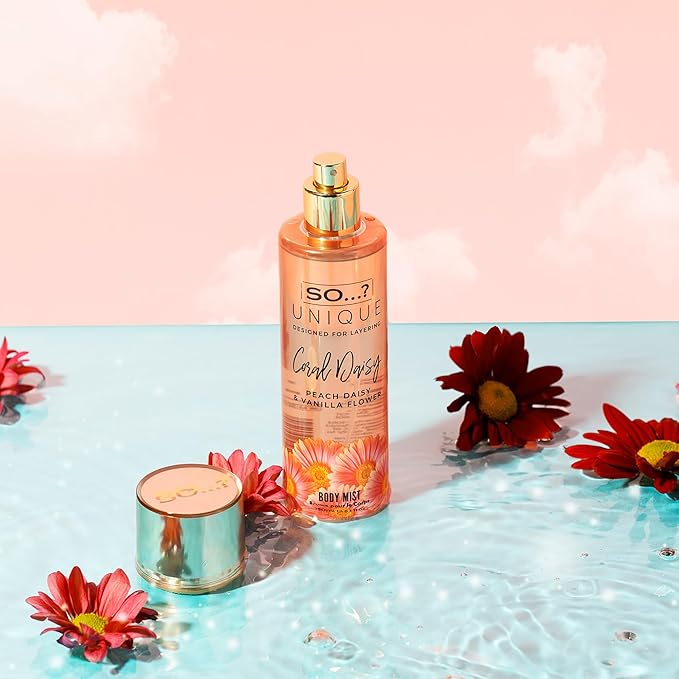 So...? Unique Coral Daisy Body Mist - Perfume for Women - Gourmand Fruity Vanilla Perfume - Gifts - Body Spray for Women - 5.1 oz