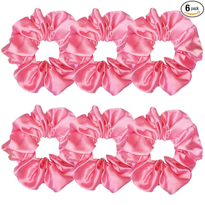 Sufermoe 6 Pcs 4.5 Inch Soft Satin Silk Cherry Pink Hair Scrunchies, Hair Ties for Women and Girls