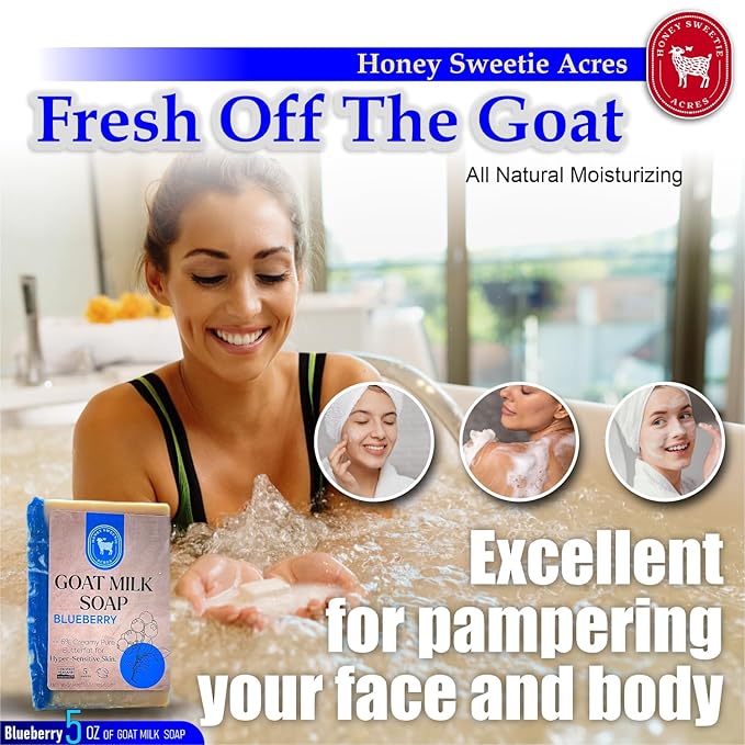 Honey Sweetie Acres Blueberry Goat Milk Soap - Handmade 5 oz Bar, Made with Natural Ingredients, Moisturizing & Gentle, Made in the USA