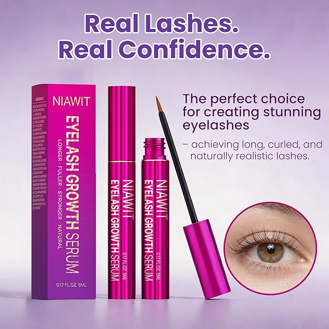 Eyelash Growth Serum and Eyebrow Enhancer – Advanced Formula for Longer, Fuller, Thicker Lashes & Brows Naturally | Nourishes Sparse Lashes with Biotin, Peptides - Gentle & Non-Irritating