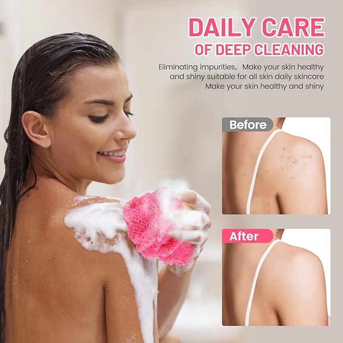 ZOCY African Net Sponge, Authentic Exfoliating Body Scrubber for Bath and Shower, Multiple Textures with Gentle Deep Exfoliating and Rich Lather for All Skins (Pack of 2 (Pink+Purple))