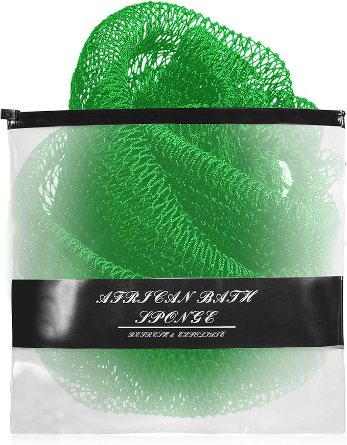 African Net Sponge Authentic for Exfoliating - Extra Knots for Deep Cleansing & Back Scrubbing - Body Scrubber Washcloth for Women & Men - Daily Shower Exfoliator for Smooth, Glowing Skin(Green)