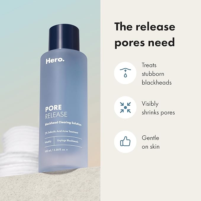 Hero Cosmetics Pore Release Blackhead Clearing Solution, Exfoliating 2% Salicylic Acid Toner Featuring AHA, BHA, and PHA, Blackhead Remover Toner, 100 ml