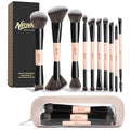 10 PCS Travel Makeup Brush Set With Bag, Makeup Brushes, Double-End Multi-functional Brushes for Foundation Powder Blush Eyeliner Eyeshadows, Professional Face Brush Set（Pink）