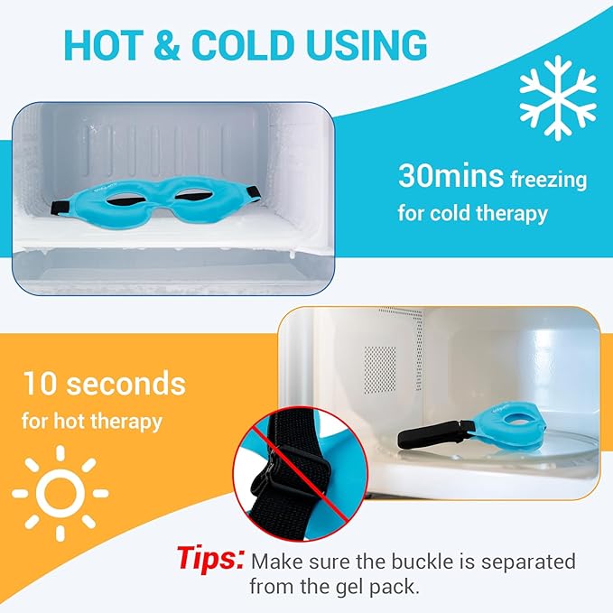 Comfytemp Cold Gel Eye Mask, Cooling Eye Ice Pack for Puffiness, Reusable Cold Compress Freeze Sleep Mask for Puffy Eye, Dry Eyes, Sinus Pressure, Migraine Relief, 2 Temp Side, 1 Pcs