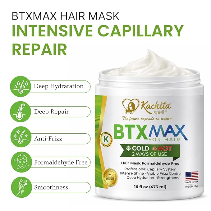 Kachita Spell BTXMAX Deep Conditioning Hair Mask for Dry, Keratin & Argan Oil Treatment for Hydration, Frizz Control & Softness, Sulfate Free & Paraben Free, 16 oz