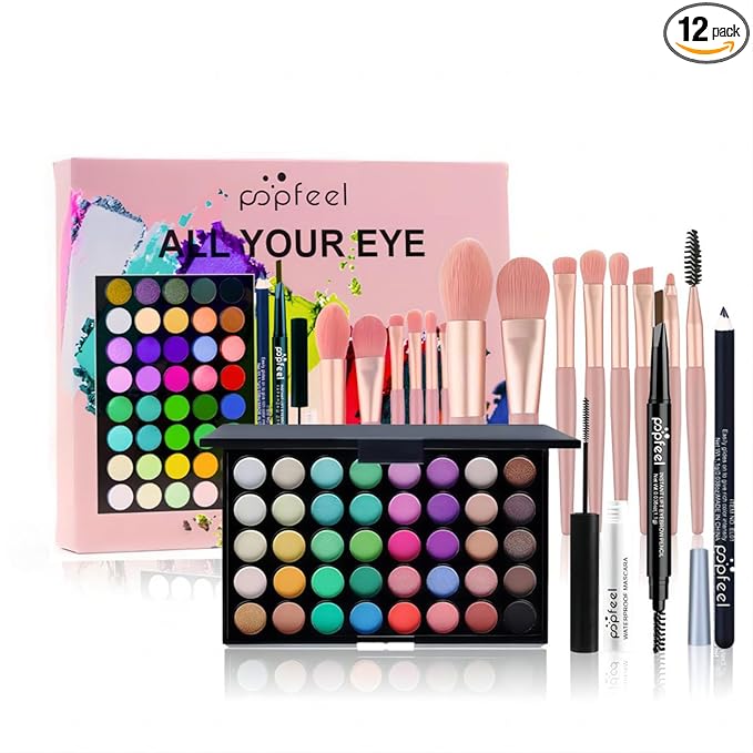 Eye Makeup Kits for Women, Eye Makeup Set for Beginners, Mother's Day Makeup Gifts for Women Girls, Makeup Essential Bundle Includes Eyebrow Pencil, Eyeliner Pen, Mascara, Eyeshadow Palette,Brushes