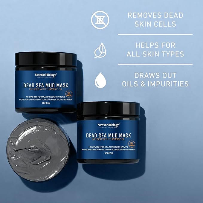 New York Biology Dead Sea Mud Mask for Face and Body | with Turmeric Oil | Spa Quality Pore Refiner for Oily Skin | Natural Skincare for Women & Men | Tighten Skin for A Healthier Complexion | 4 oz