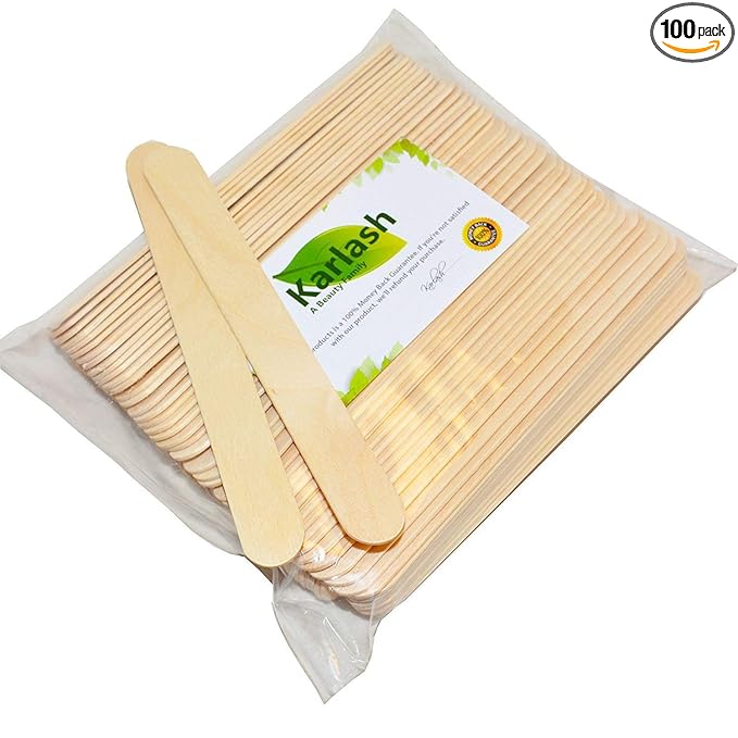 Karlash Large Wax Sticks, Wood Waxing Craft Sticks Spatulas Applicators for Hair Removal Eyebrow and Body (Pack of 100)