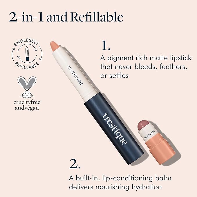 TRE'STIQUE Matte Lip Crayon, Matte Lipstick With Built-in Lip Gloss Balm, 2-in-1 Lip Liner Set With Lip Crayon and Lip Balm, Lipstick and Lip Gloss Kit (Sierra Sable Refillable)