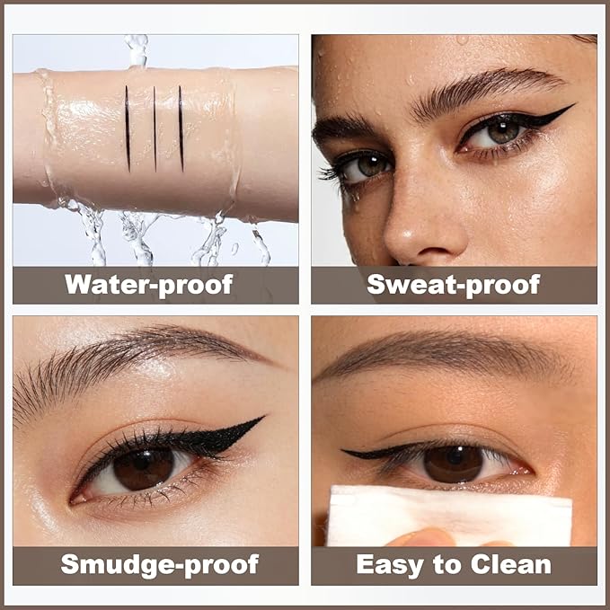 Ultra Fine Liquid Eyeliner Pen, Slim Precision Tip for Winged & Inner Corner Lines, Waterproof Smudge-Proof Quick-Drying, Long-Lasting All-Day Smooth Lightweight Light Dark Brown Eyeliner（2pcs）