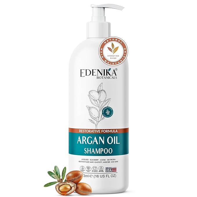 Edenika Botanicals Moroccan Argan Oil Shampoo with Biotin | Repairs Treated, Dry & Damaged Hair, Deeply Hydrating & Nourishing, Paraben & Sulfate Free, Men & Women (16 fl oz Each)