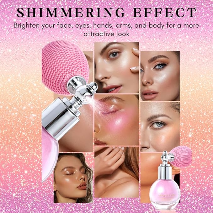 Body Glitter Spray, Hair Glitter Spray, Body Shimmer Powder, Face Glitter Highlighter, Glitter Spray, Body Shimmer Spray for Skin (Pink)