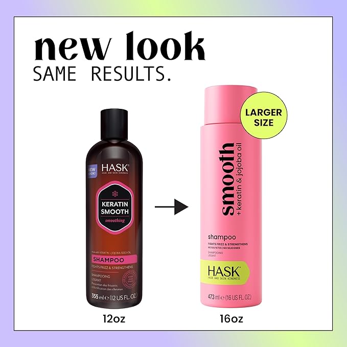 HASK Keratin Smoothing Shampoo + Conditioner Set | For All Hair Types, Sulfate-Free, Paraben-Free, Gluten-Free, Cruelty-Free, Color Safe | 12oz each