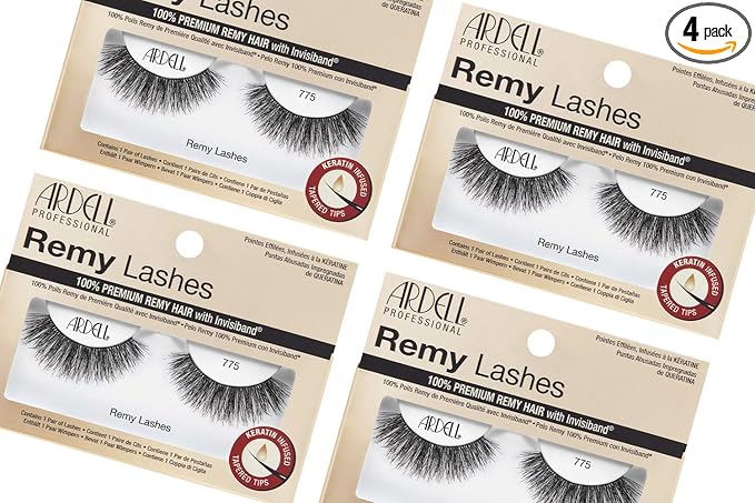 Ardell Remy Lashes False Eyelashes 775, Deluxe Remy Hair, Invisiband for Seamless Look, Reusable Strip, 4 Pack