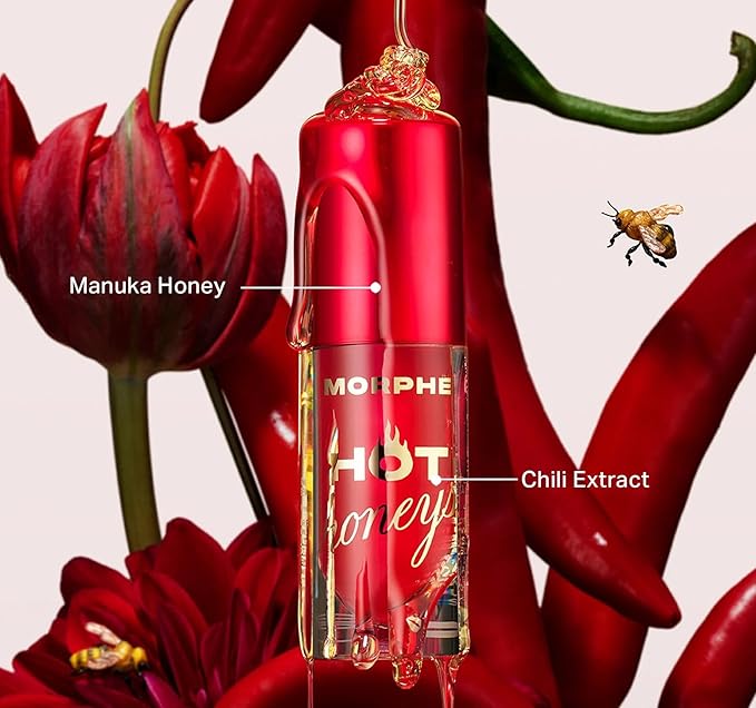 Morphe Hot Honeys Volumizing Lip Oil Plumper - Hydrating Lip Gloss for Women with Manuka Honey + Chili Extract - Makeup for Tingling Volume & Glossy Sheer Tint - Heat Swarm (0.15 fl oz)