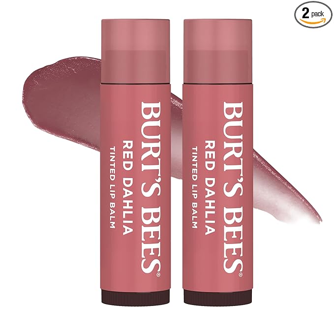 Burt's Bees Mothers Day Gifts, Lip Tint Balm with Long Lasting 2 in 1 Duo Tinted Balm Formula, Color Infused with Deeply Hydrating Shea Butter for a Buildable Finish, Red Dahlia (2-Pack)