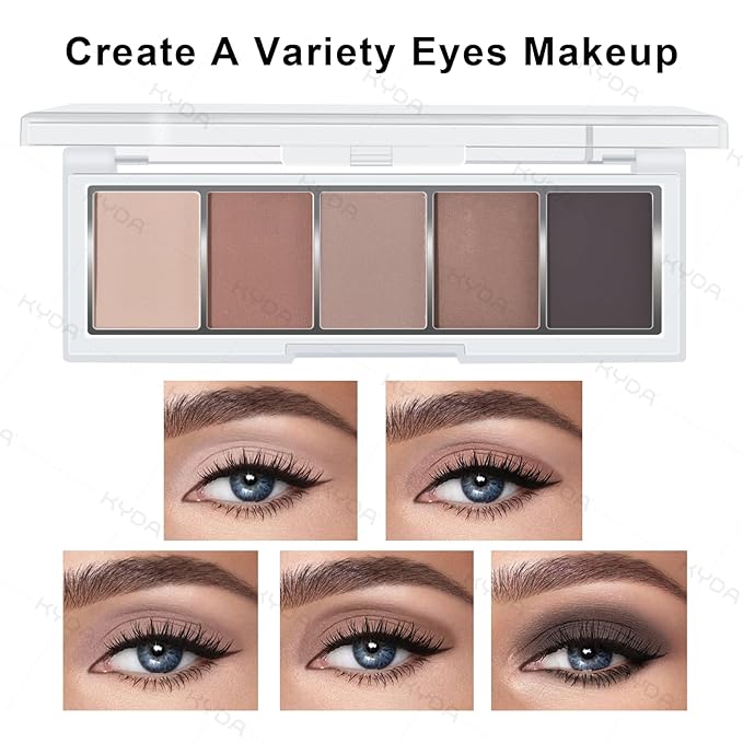 KYDA 5 Colors Netural Nude Eyeshadow Palette with Brush, Matte Brown Eyeshadow, All Matte Eyes Palette, High Pigment Eye Makeup Gift for Women, Korean Eyes Makeup, HAZEL ASIN B0FV7R