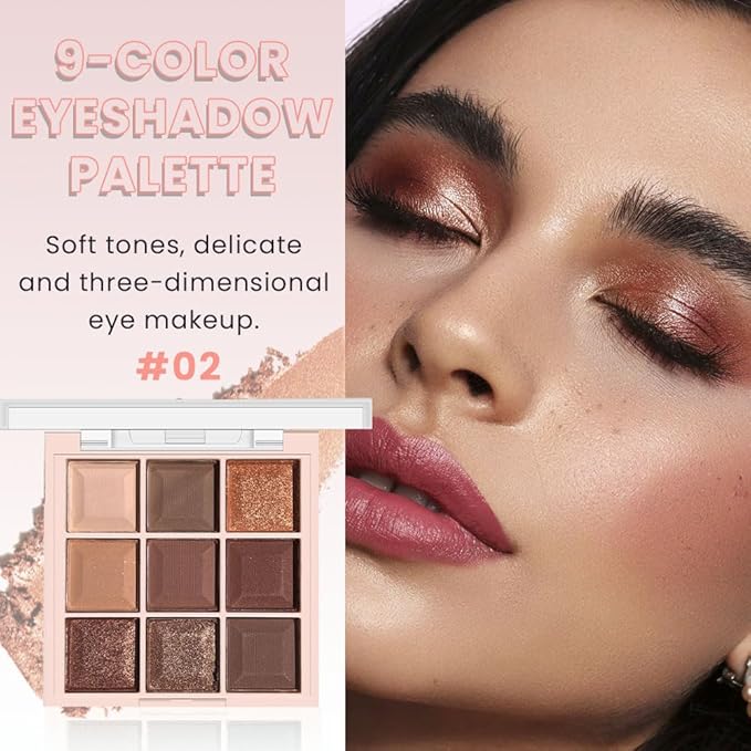 WanTuoluo 9 Colors Smoky Matte Shimmer Eyeshadow Palette for Women, Nude Rose Gold Light Medium Gray Wine Brown Purple, High Pigmented Primers Powder Spring Sale Deal 2026 (9 Colors-Nude Brown Gold)