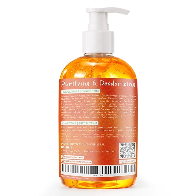 Muun Persimmon Body Wash For Old People Smell, Odor Control - Japanese Purifying Deodorant Soap, Deodorizing Body Wash, Smooth Deeply Cleansing - Body Odor Eliminator