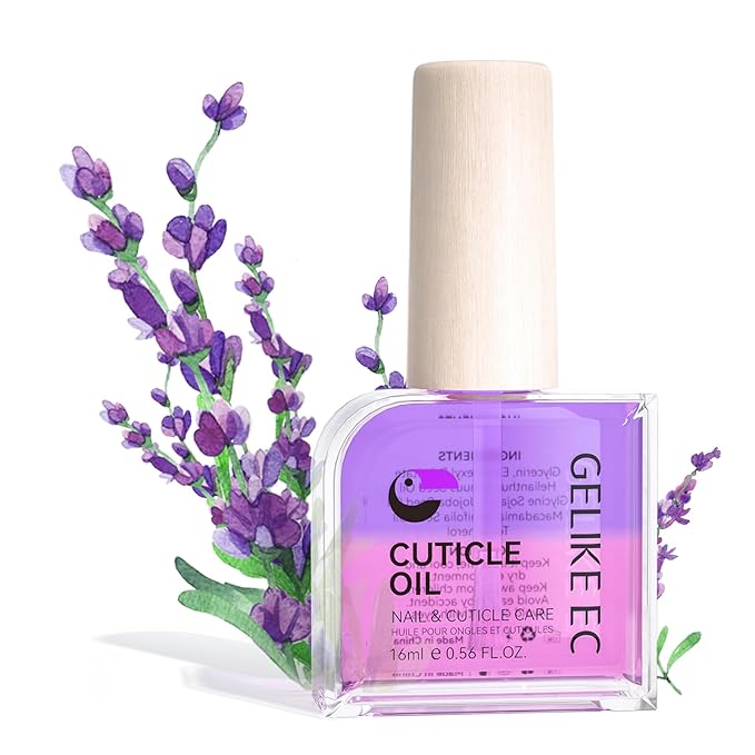 Gelike EC Nail Cuticle Oil - Lavender Scent Dual Color Nail Moisturizing With Jojoba Vitamin B & E for Nail Bed ＆ Damaged Nails Repair Treatment - Cuticle Cream for Nail Growth and Strength(16ml)