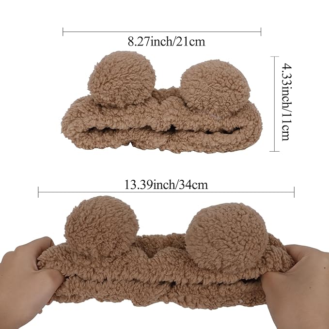 YISSION 4PCS Spa Headband cat/bear/Snail/Bunny Ears Head Band for Face Wash Makeup Skincare Facial Headband Elastic Hair Band Microfiber Headbands for Women Girls