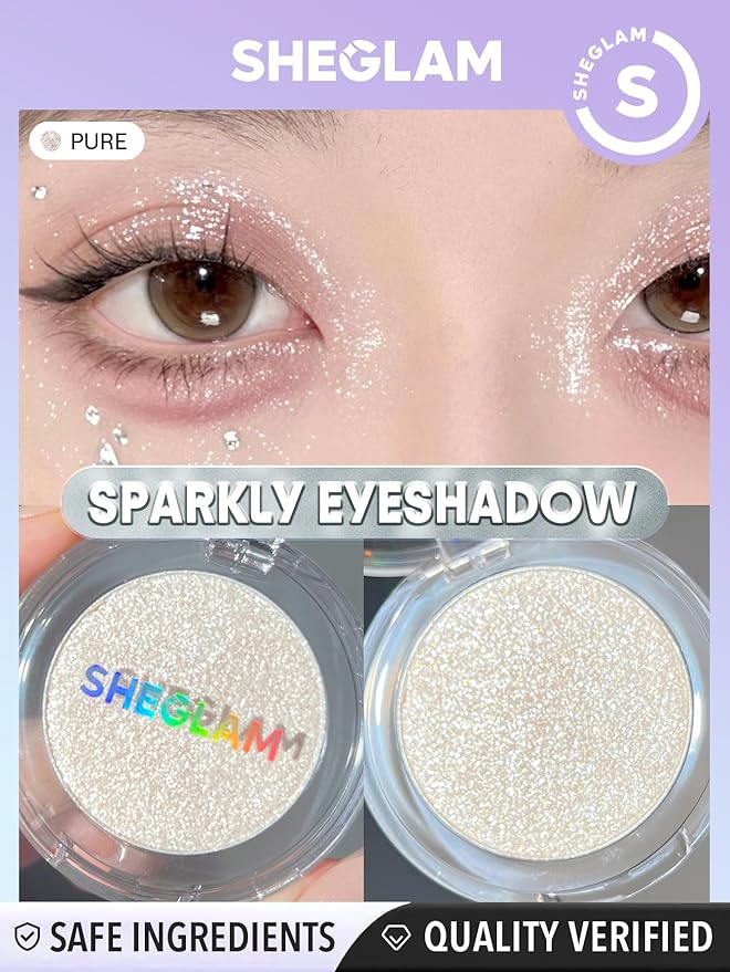 SHEGLAM Enigma Sparkly Eyeshadow Longwear Eyeshadow Single, High-Pigment Eye Shadow Compact, Smooth & Blendable Colors-Pure