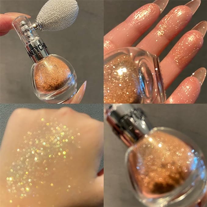 Bronze Highlighter Spray for Face and Body, Long Lasting Sparkle Glitter Powder with High Gloss Shimmer Makeup for Women, Festival Party Rave Wedding Stage and Halloween Christmas Crafts