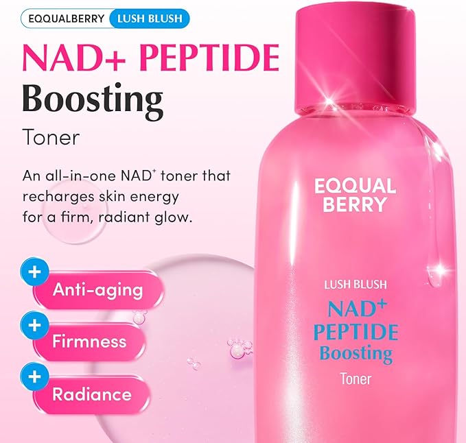 EQQUALBERRY NAD+ Peptide Boosting Toner – NAD+ 5% & 13 Peptides Anti-Aging Korean Skincare Hydrating Face Toner | Firming & Lifting Pink NAD Toner for Sagging Skin (5.07 fl.oz / 150ml)