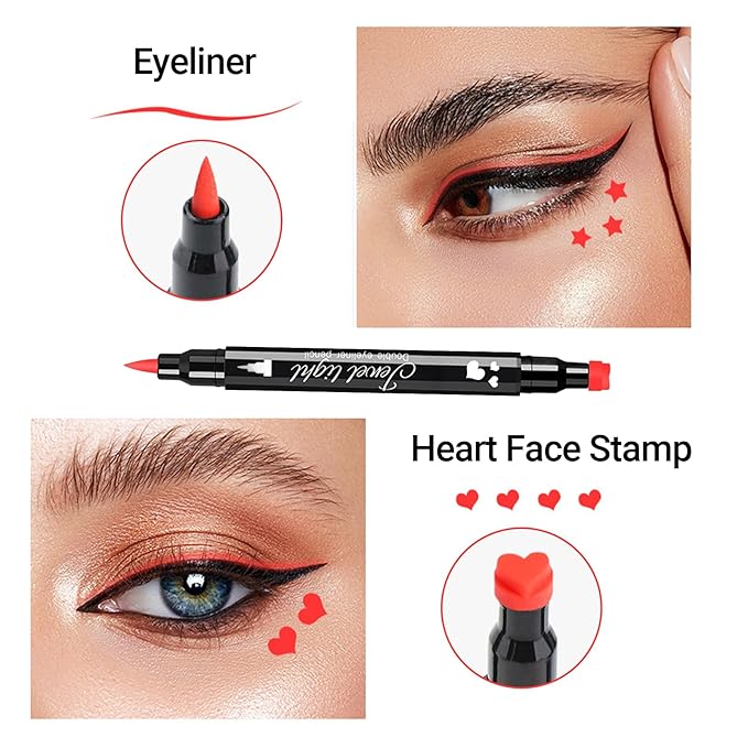 Erinde Red Liquid Eyeliner Stamp, Heart Eyeliner Stamp Makeup for Valentines Day Makeup, Waterproof Eyeliner Pen, Long-lasting Smudge-proof Eye Liner Tools, 1 PC