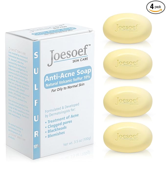 JOESOEF SKIN CARE Sulfur Soap Acne Facial Cleanser Anti Acne Sulfur Soap 100G 4 Pack
