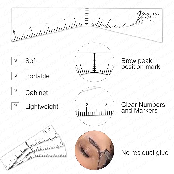 Guapa Eyebrow Ruler Stencils， Mapping Brow Tools Microblading Stickers Permanmemt Makeup Eyebrow Shaping Kit Self Adhesive Measurement Ruler for Tattoo Supplies