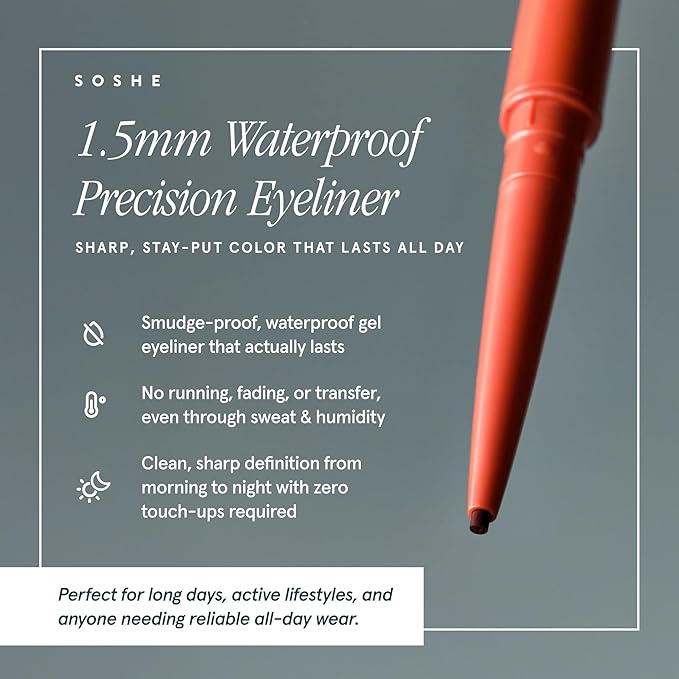 SOSHE Beauty - Waterproof Precision Eyeliner | 1.5mm Smudge-Proof Gel Liner | Easy Refills | Cruelty-Free, Certified Plastic Negative (Memories of Blue - Navy Blue)