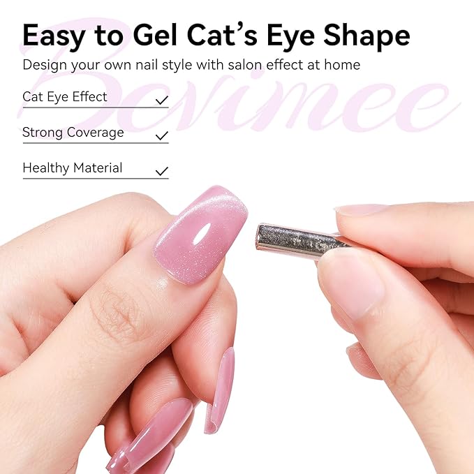 Cat Eye Gel Nail Polish, Pink Moonlight Manetic Nail Polish with Magnet Stick for Holographic Shimmer Cateye Glitter Effect UV Nail Valentine's Day Art Manicure Salon DIY Home